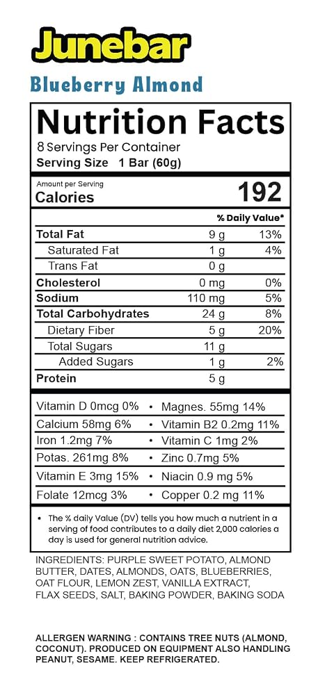 Junabar Junebar Blueberry Plant-Based Snack Bar - 7 Count - image 4