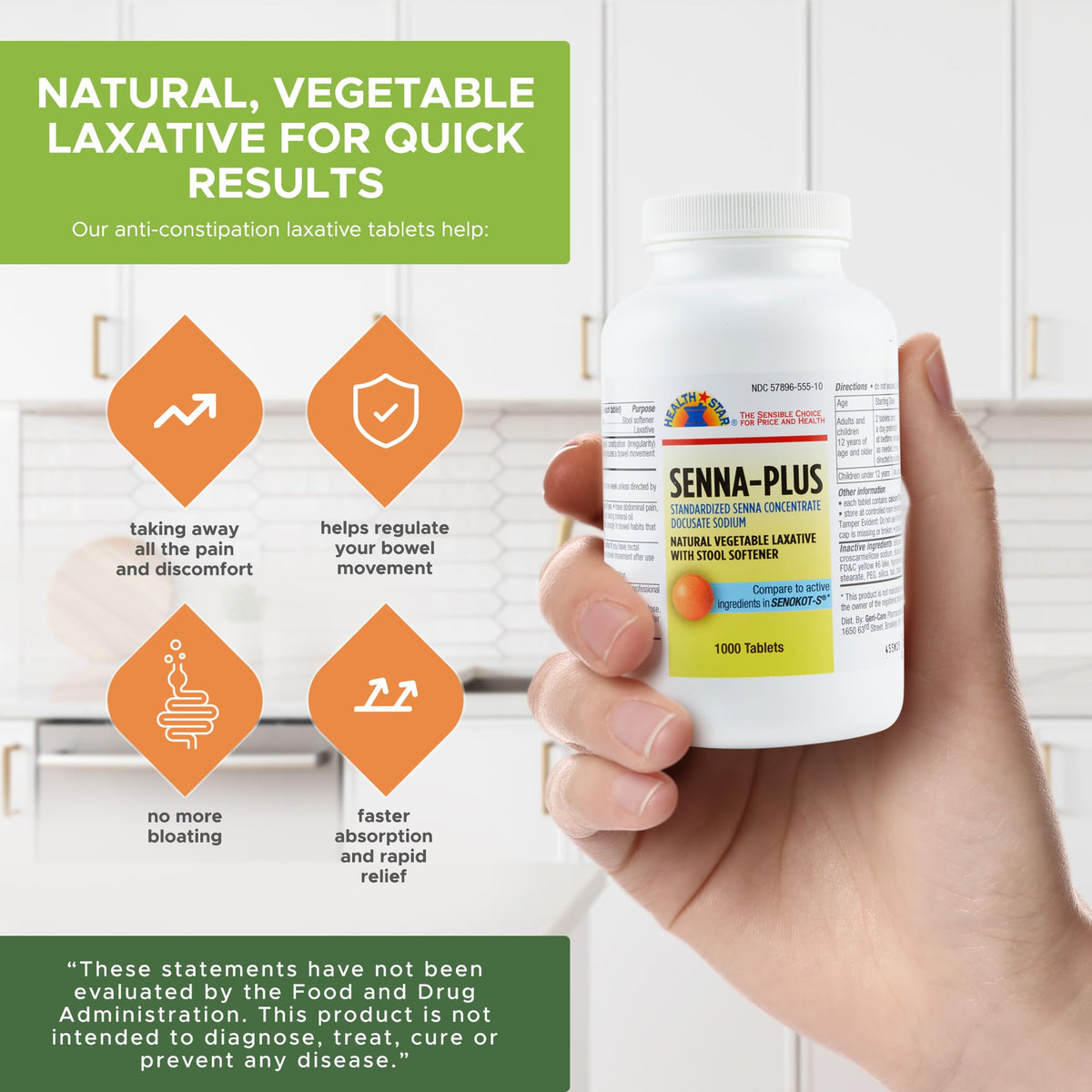 Health Star Senna Plus Laxative Tablets 50mg/8.6mg - 1000 Tablets - image 4