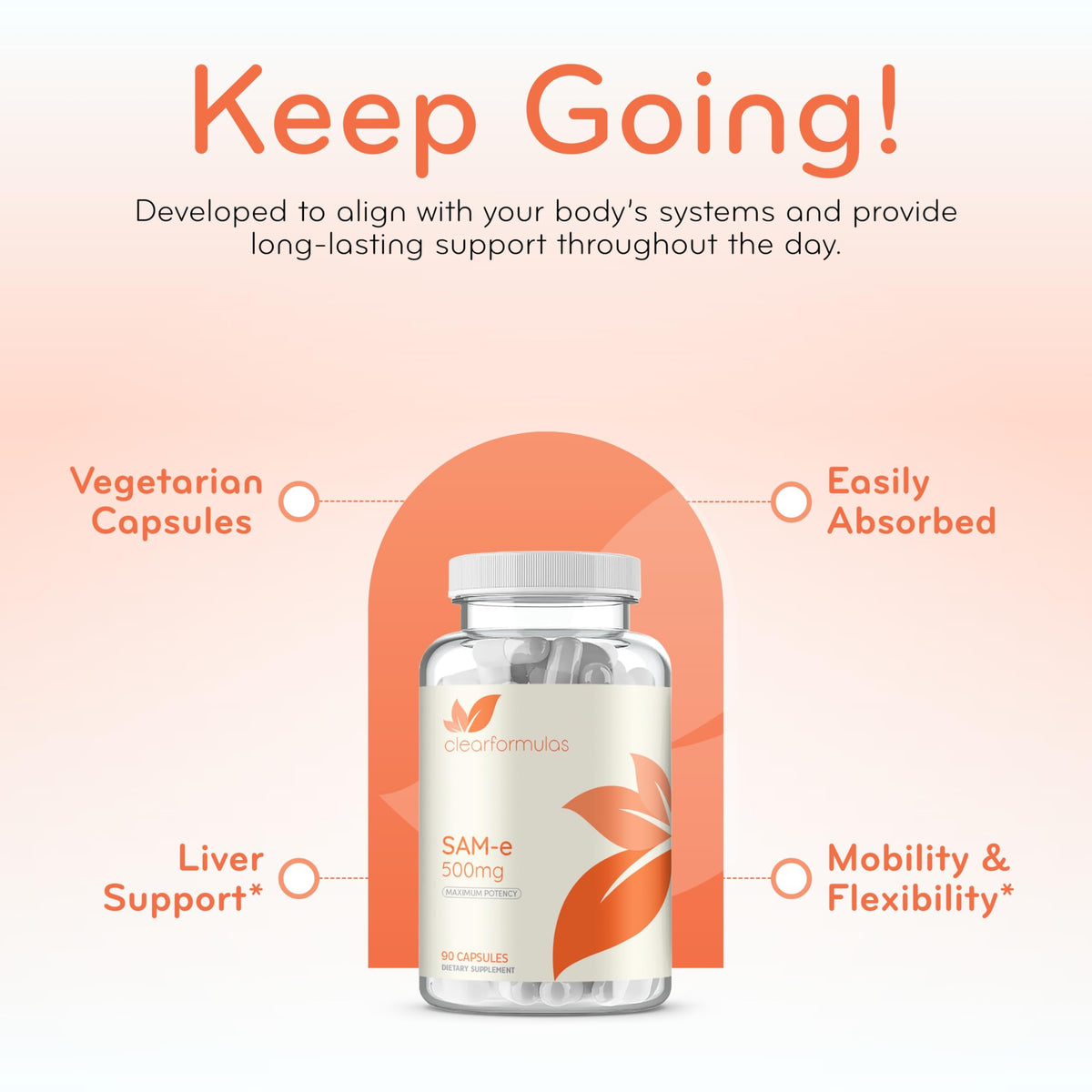 Clear Formulas SAMe 500mg Supplement - 90 Capsules - image 4