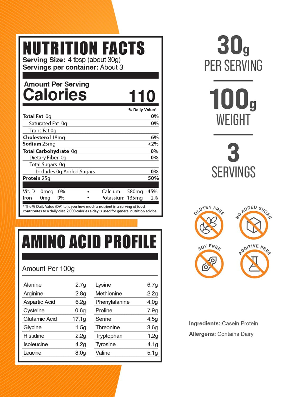 BulkSupplements Micellar Casein Protein Powder - 100g - image 2