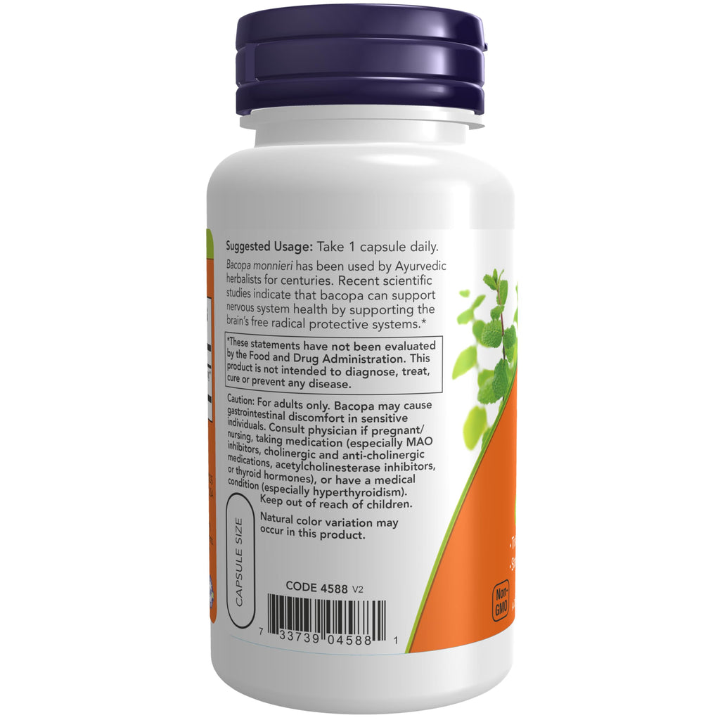 NOW Supplements Bacopa Extract 450 mg Brain Health - 90 Vegetarian Capsules - image 3