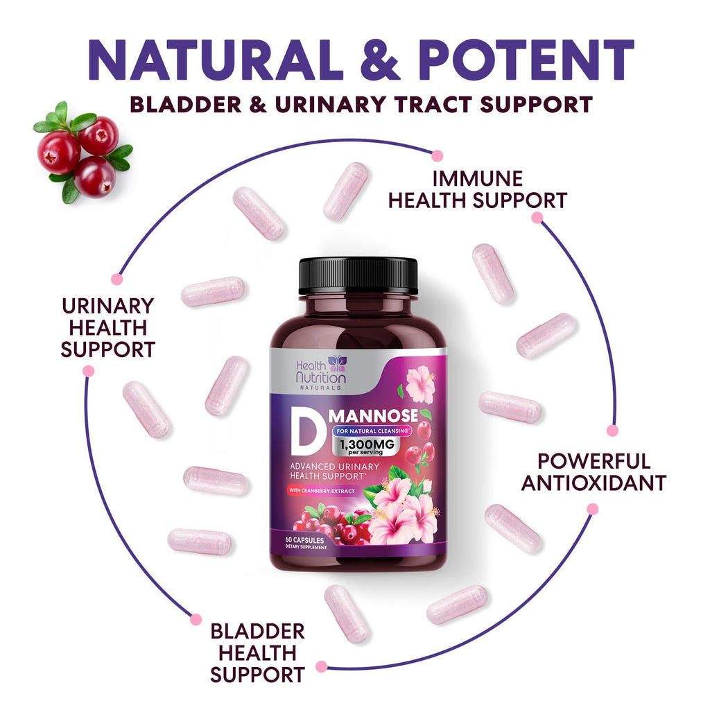 Health Nutrition Naturals D-Mannose 1300mg - Fast-Acting Organic D