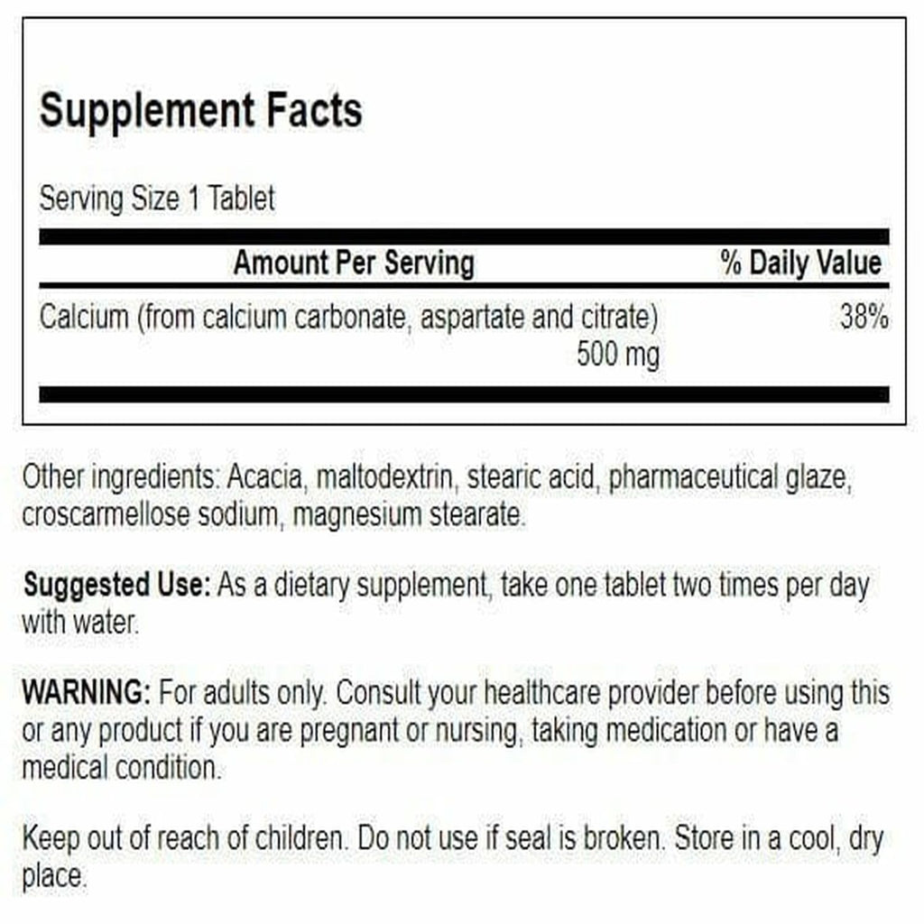 Swanson Calcium Carbonate Aspartate & Citrate 500 mg - 100 Tablets - image 2