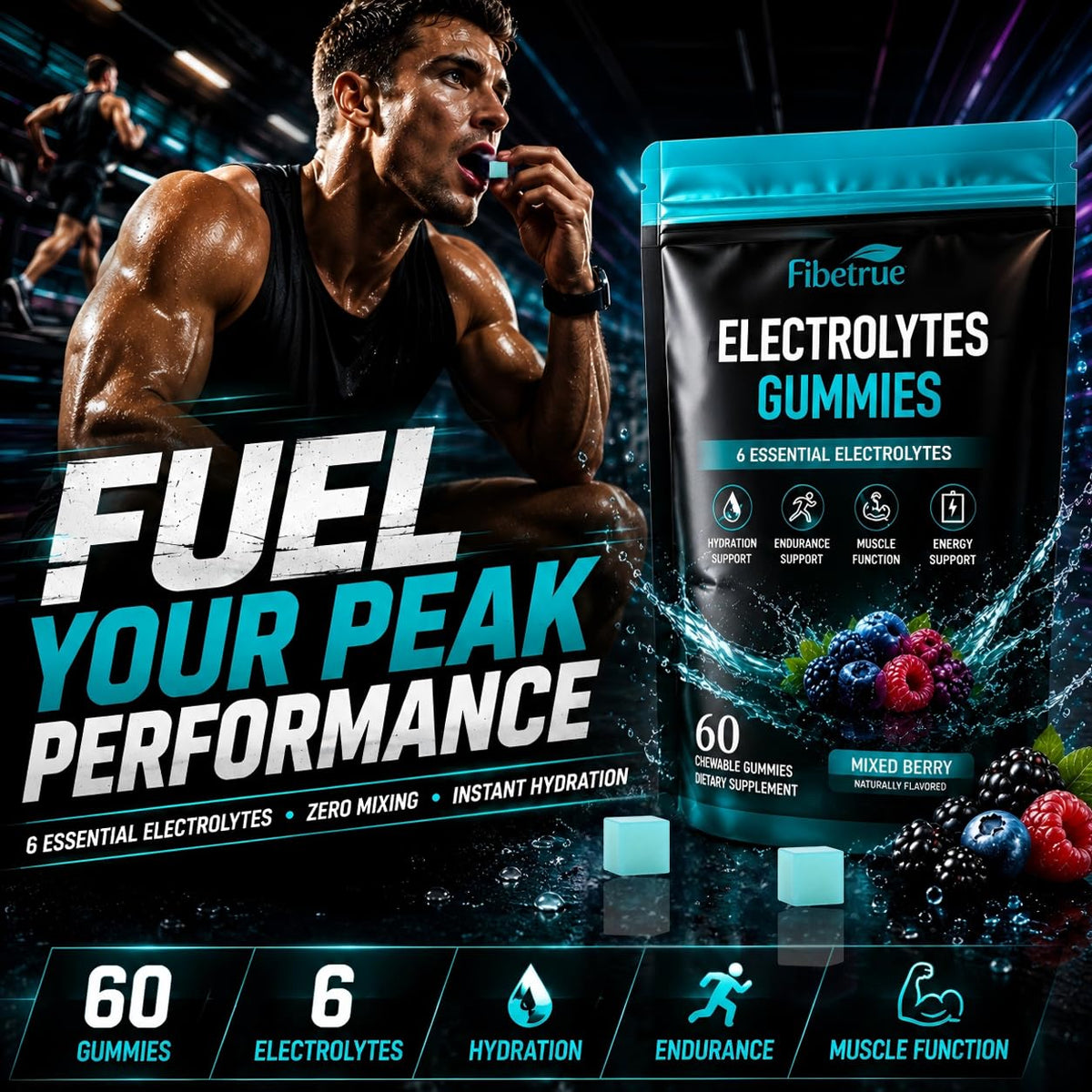 Fibetrue Electrolyte Gummies Mixed Berry - 60 Gummies - image 4