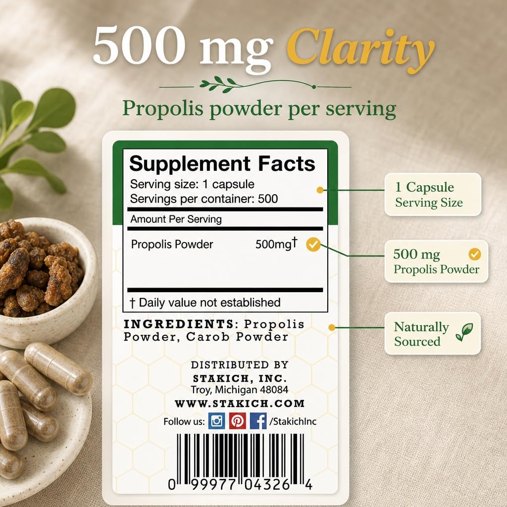 Stakich Bee Propolis Capsules 500 mg - 500 Count - image 4