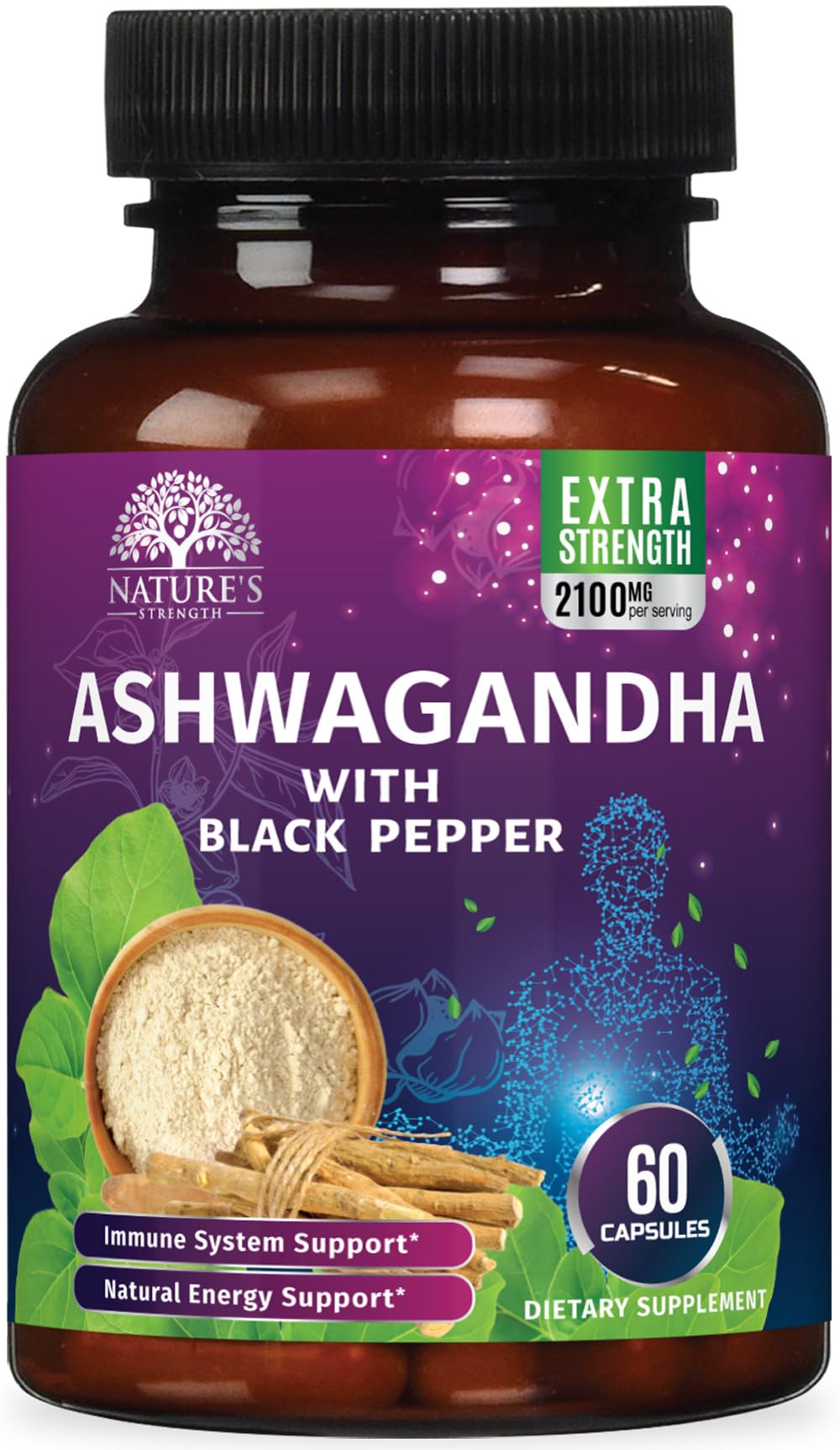 Nature's Strength Ashwagandha Supplements 1100mg - High-Absorption