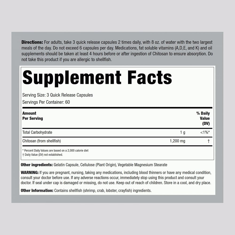 Piping Rock Chitosan Supplement 1200 mg - 180 Capsules - image 2