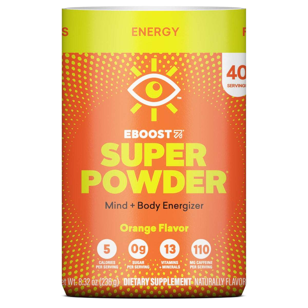 EBOOST Super Powder Energy Drink Mix Orange - 40 Servings