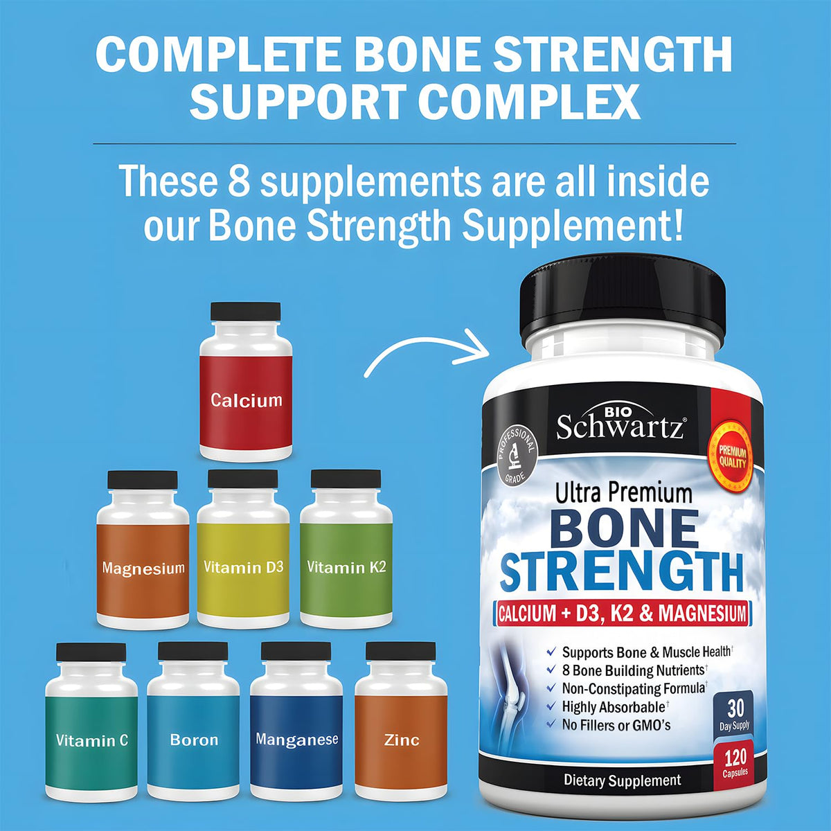 BioSchwartz Bone Strength Supplement for Women & Men - 120 Capsules - image 3