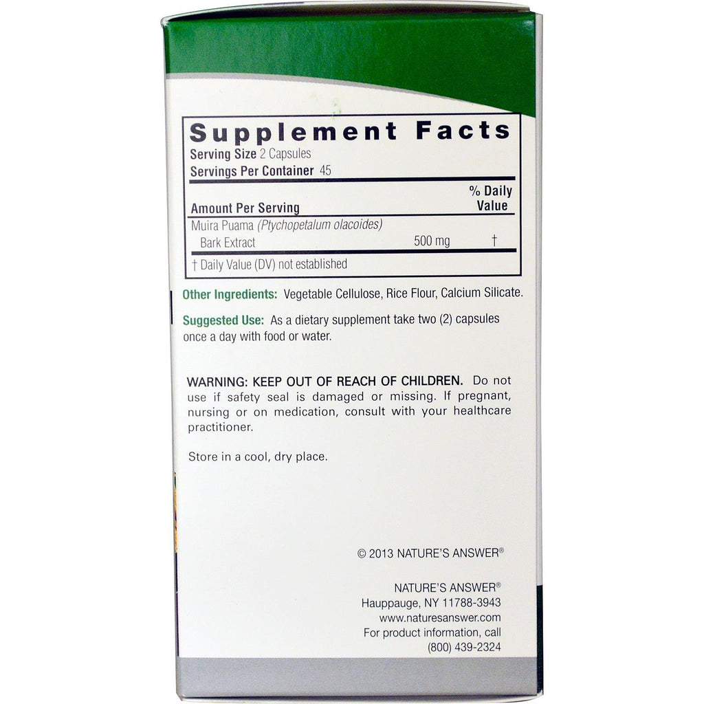 Nature's Answer Muira Puama 500 mg - 90 Vegetarian Capsules - image 2