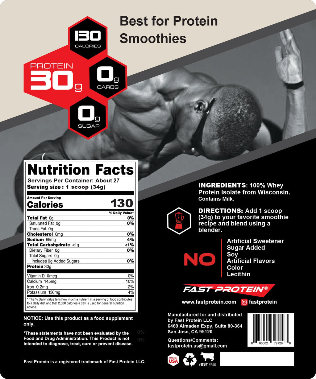 FAST PROTEIN Whey Isolate Protein Powder Unflavored - 2 LB - image 2