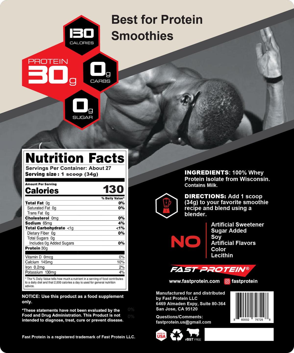 FAST PROTEIN Whey Isolate Protein Powder Unflavored - 2 LB - image 2