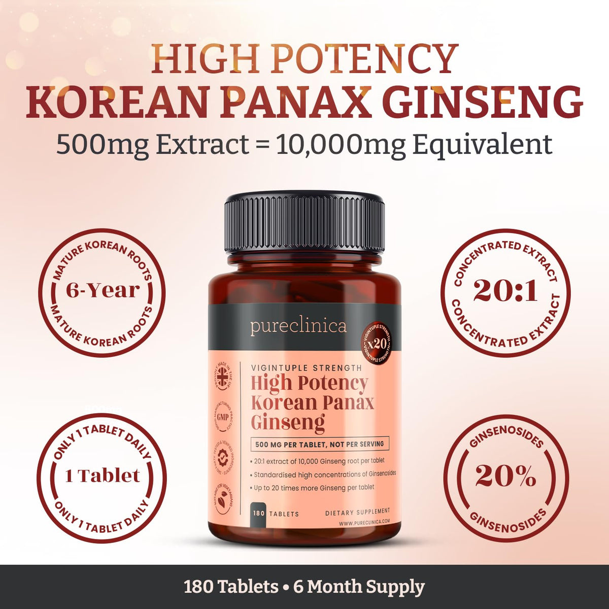 Pureclinica Korean Panax Ginseng 10,000mg - 180 Tablets - image 3
