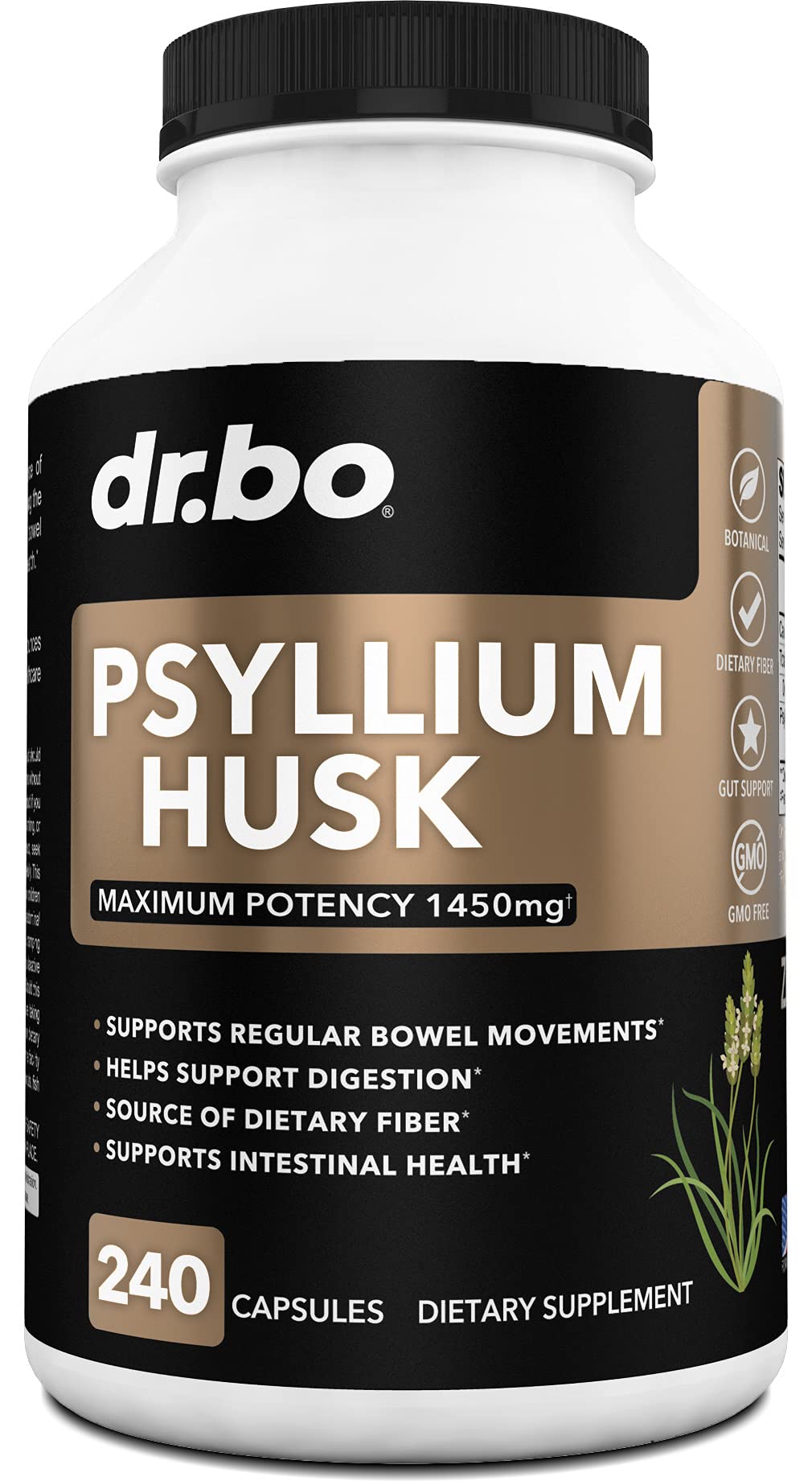 DR. BO Psyllium Husk Capsule Fiber Supplement - 240 Capsules