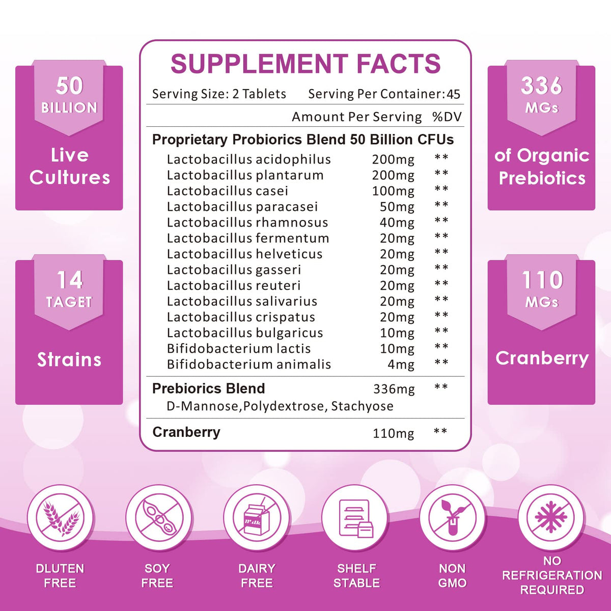 ZEBORA Probiotics for Women Digestive Health 50 Billion CFU - 90 Tablets - image 2