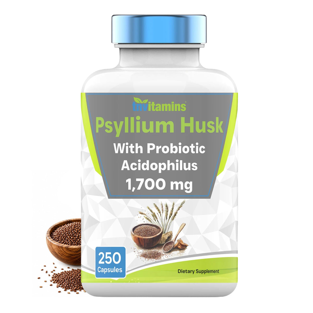 tnvitamins Psyllium Husk Capsules 1700 MG - 250 Capsules
