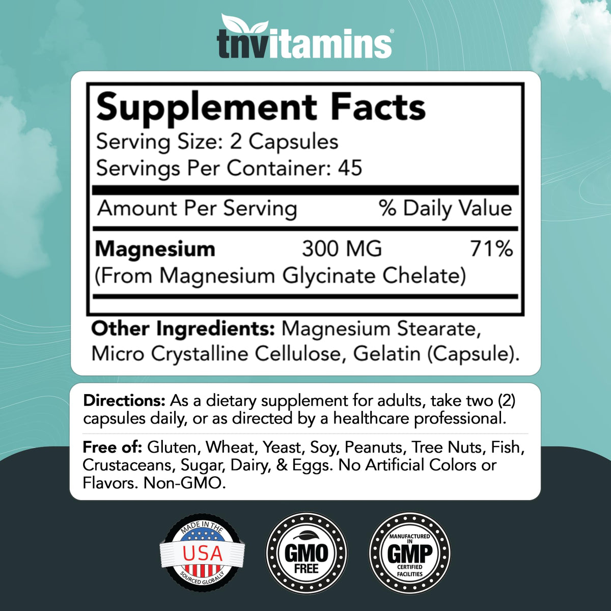 tnvitamins Magnesium Glycinate 300mg - 90 Capsules - image 2