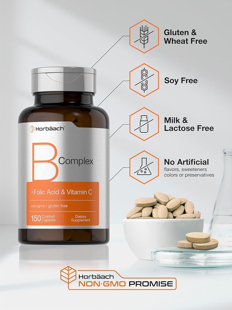 Horbäach B Complex Vitamins for Women and Men - 150 Caplets - image 5