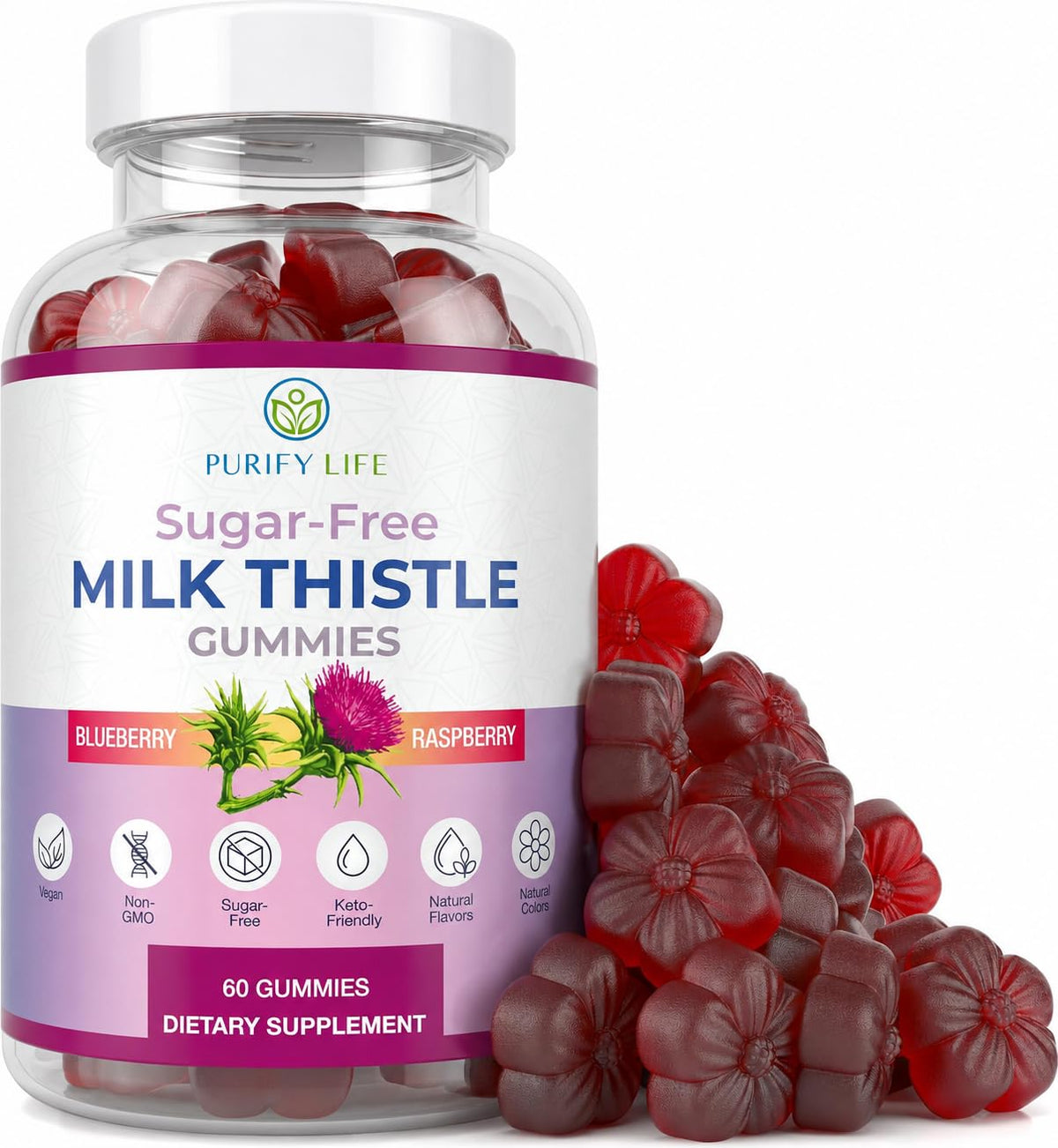 Purify Life Milk Thistle Gummies Sugar-Free Liver Support - 60 Count