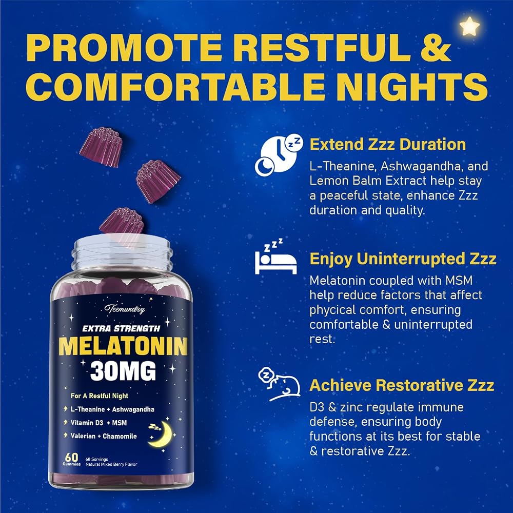 Tcemundry Melatonin Gummies 30mg for Adults: Maximum Strength