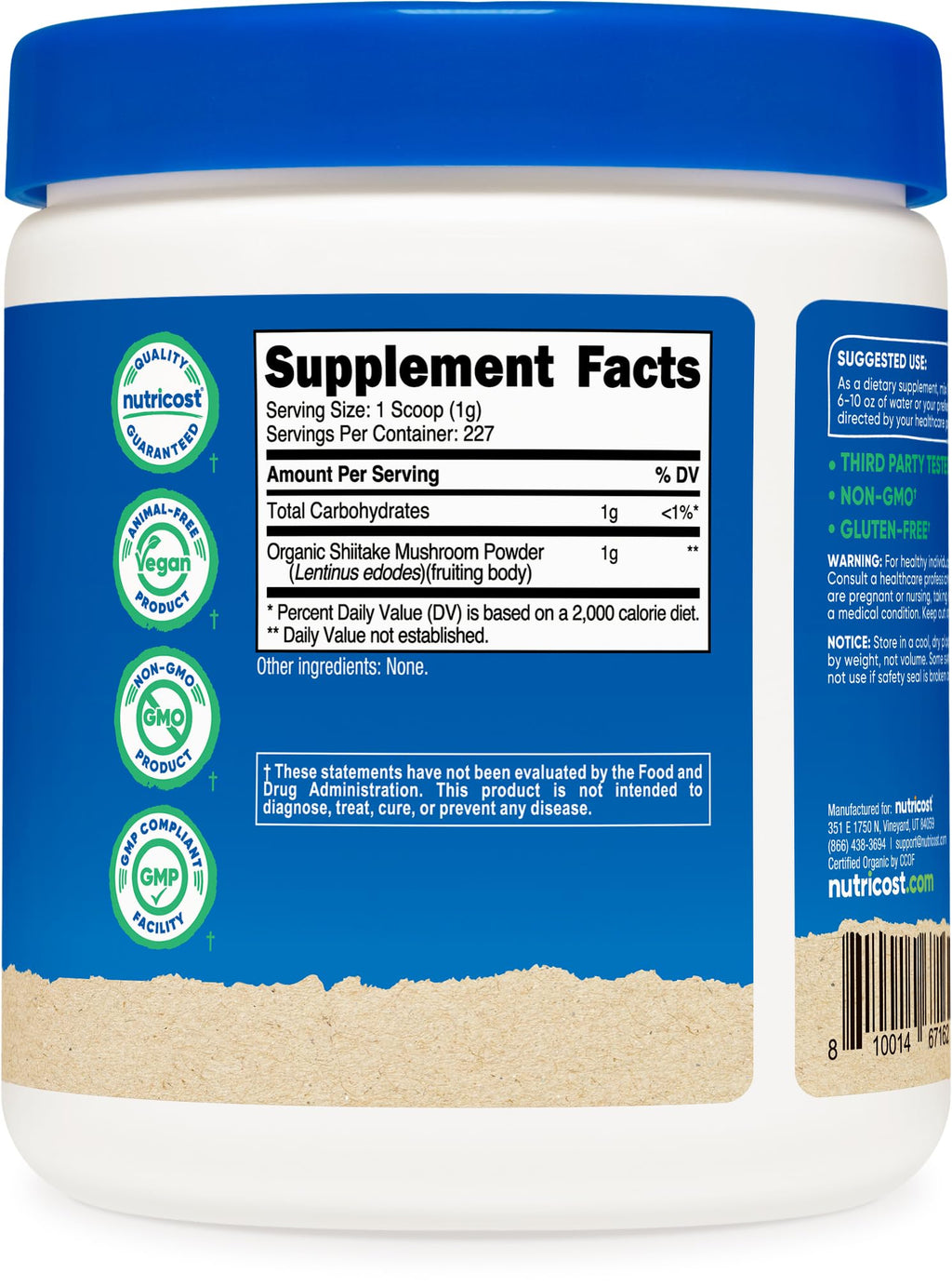 Nutricost UnflavoredPowderShiitake mushroomOrganic