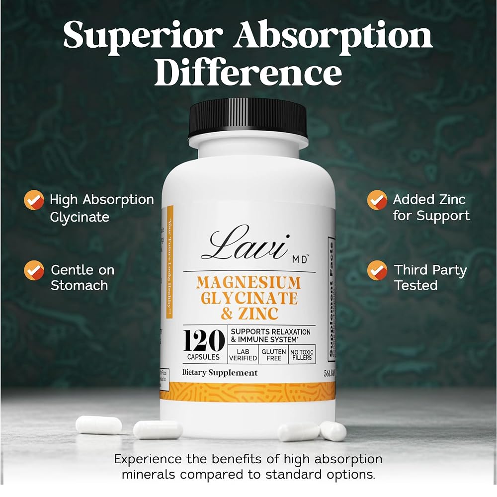 LaviMD Magnesium Glycinate Zinc for Sleep Support - 120 Capsules - image 3