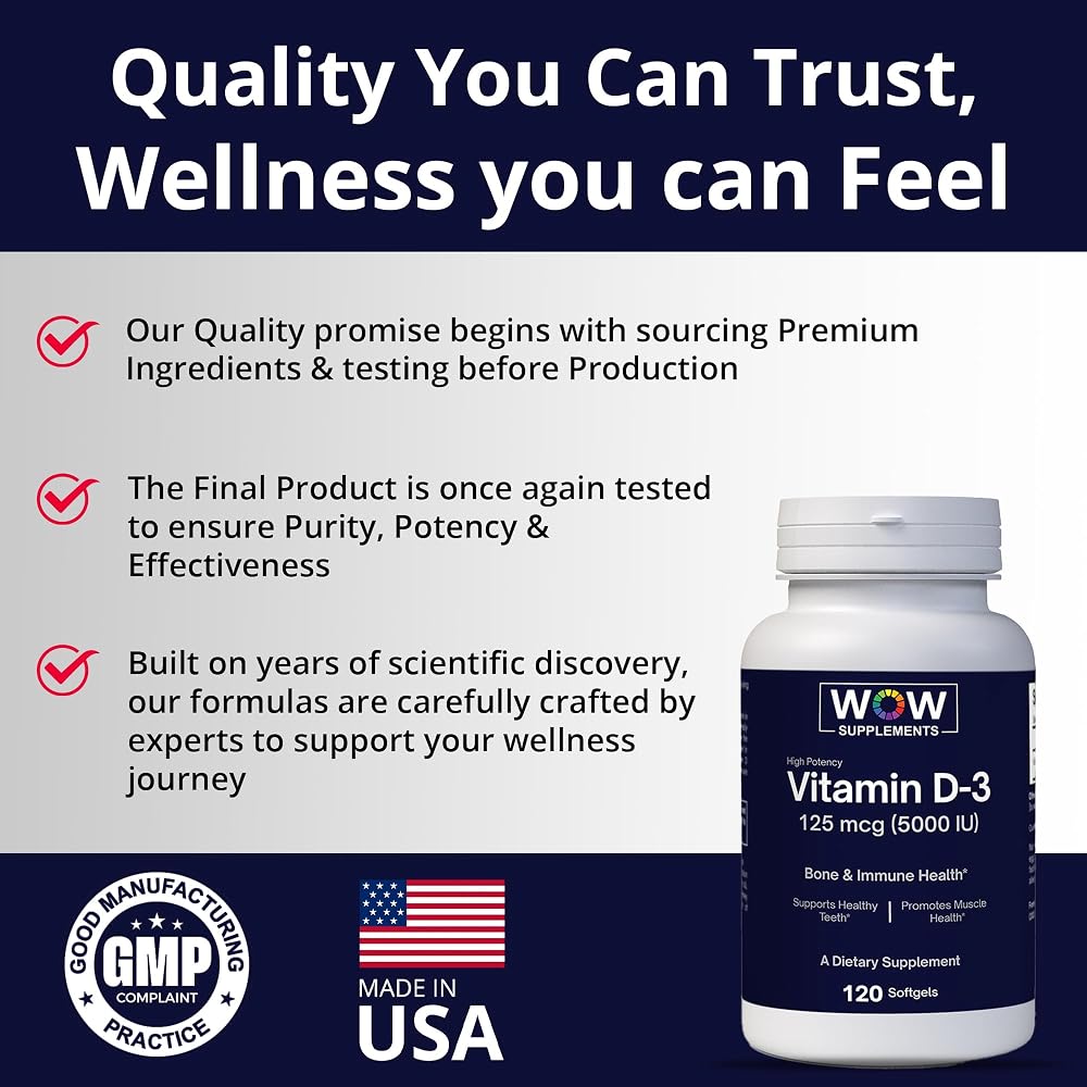 WOW Supplements Vitamin D3 5000 IU Softgels - 120 Count - image 4