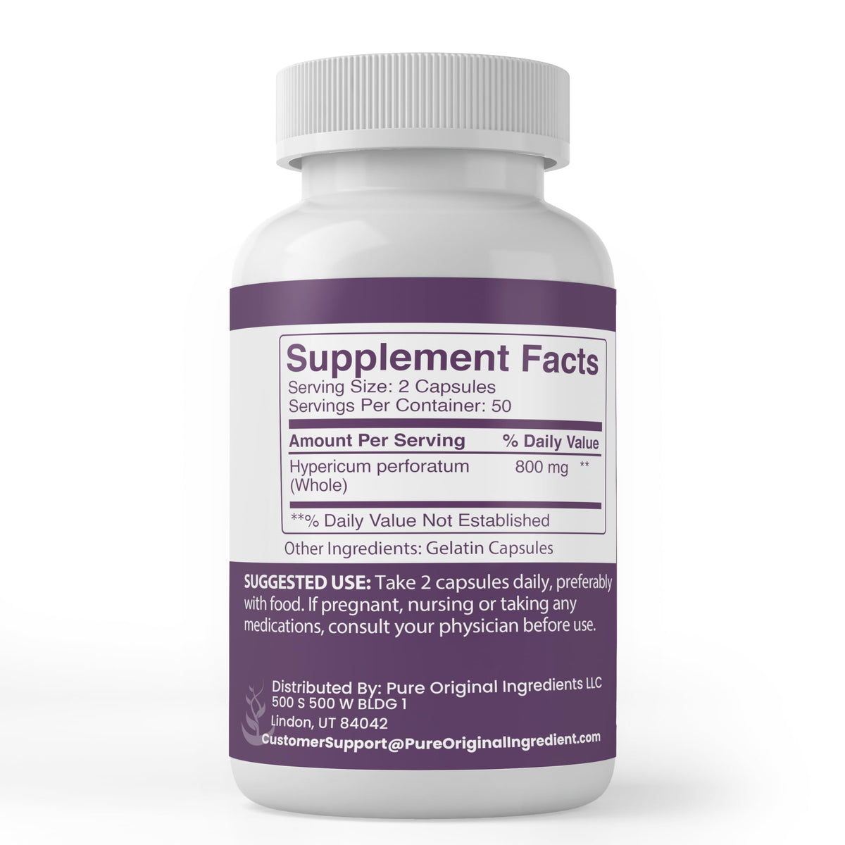 PURE ORIGINAL INGREDIENTS St. John's Wort - 100 Capsules - image 2