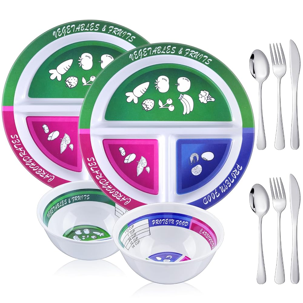 Singhoow Portion Control Plates & Bowls with Cutlery - 8.5 Inch