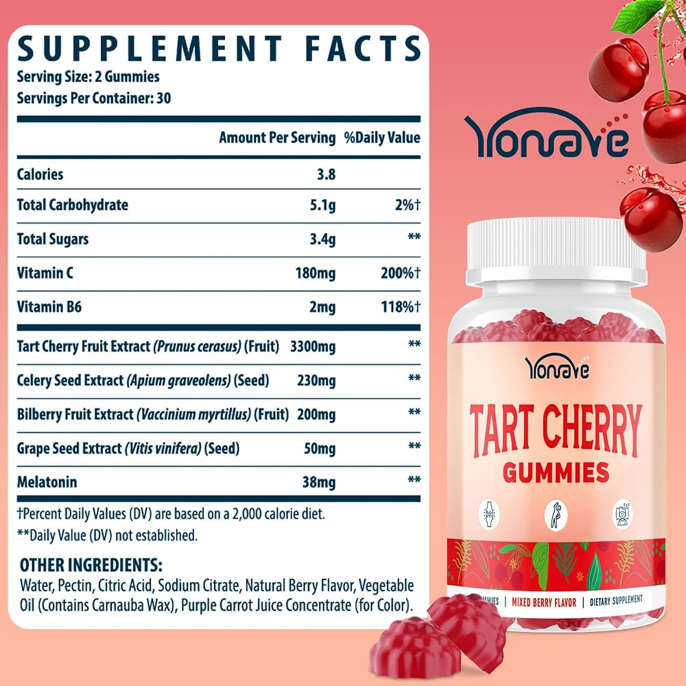 Yonrave Tart Cherry Gummies with Celery Seed Extract