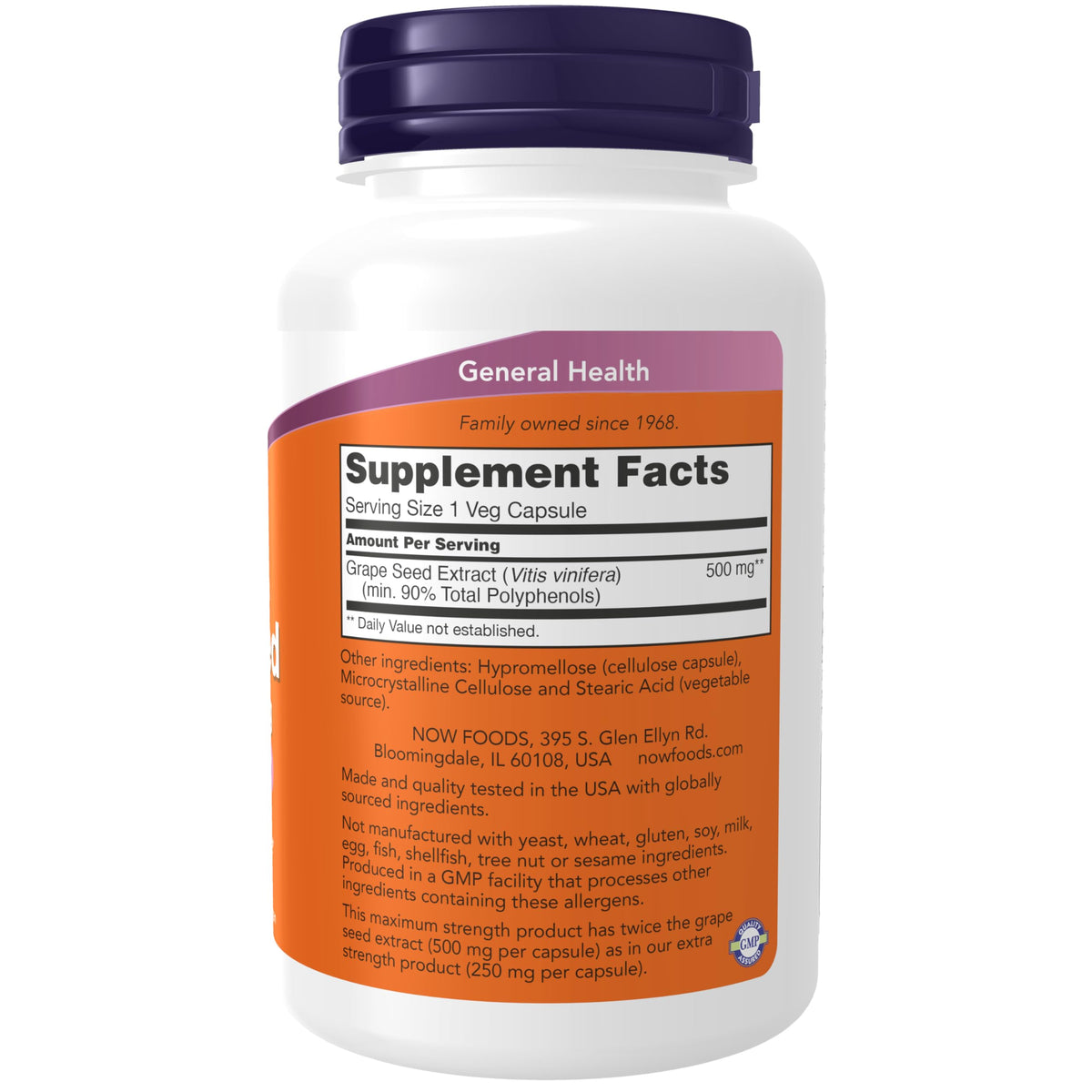 NOW Grape Seed Extract Maximum Strength 500 mg - 90 Vegetarian Capsules - image 2