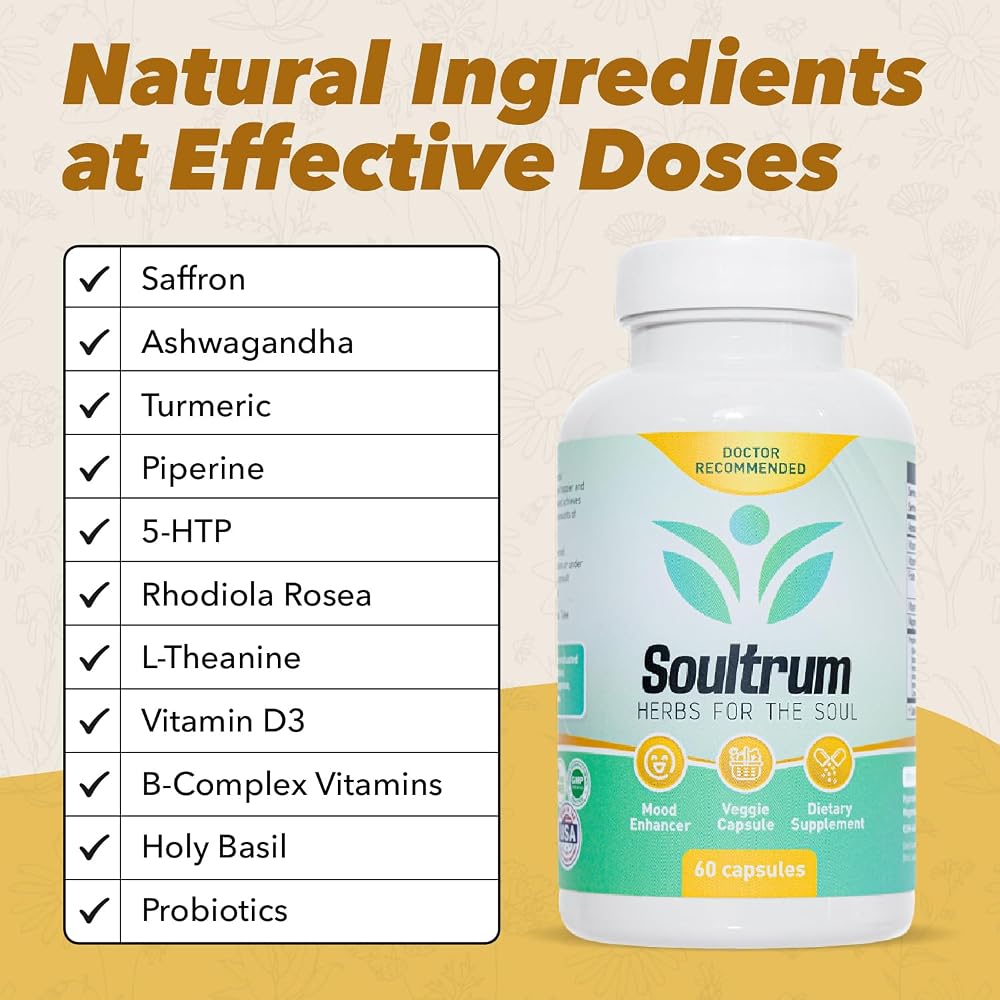 Soultrum Mood Support Supplement with Saffron & Ashwagandha - 60 Capsules - image 3