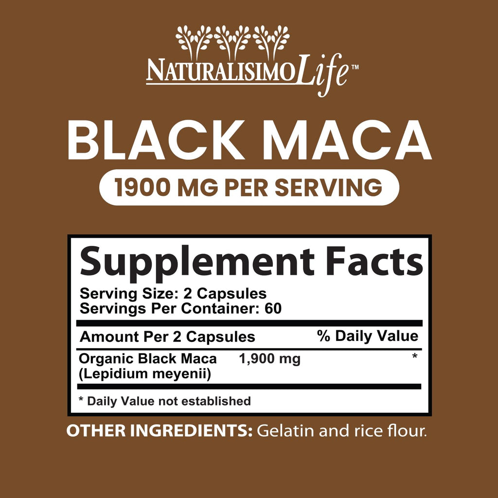 NaturalisimoLife Organic Black Maca 1,900 mg Natural Energy - 120 Capsules - image 2