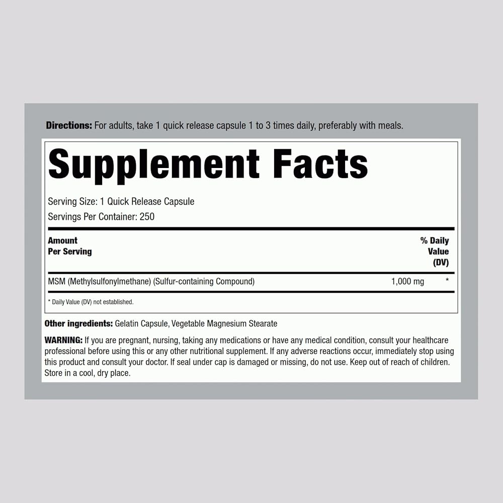 Piping Rock MSM 1000mg Capsules - 250 Count - image 2