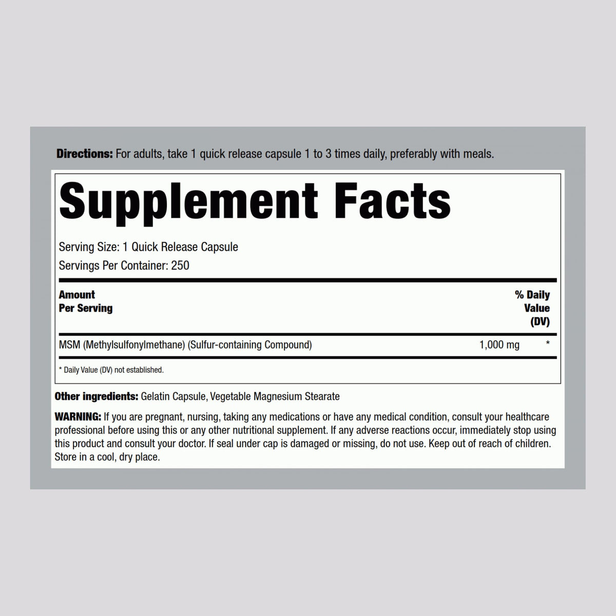 Piping Rock MSM 1000mg Capsules - 250 Count - image 2