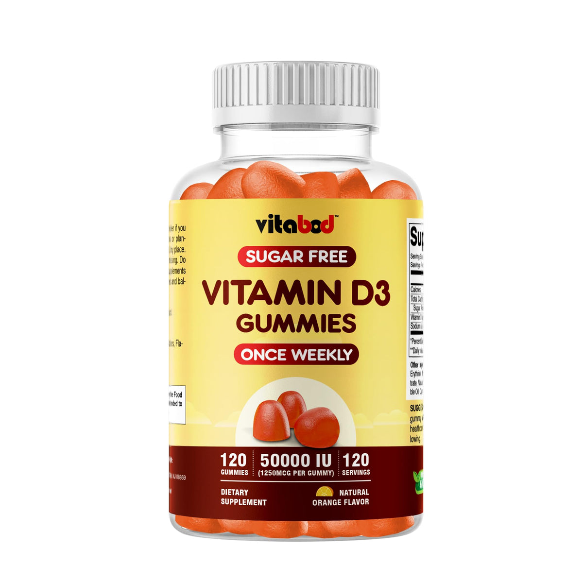 Vitabod Sugar-Free Vitamin D3 50,000 IU Weekly Gummies - 120 Count
