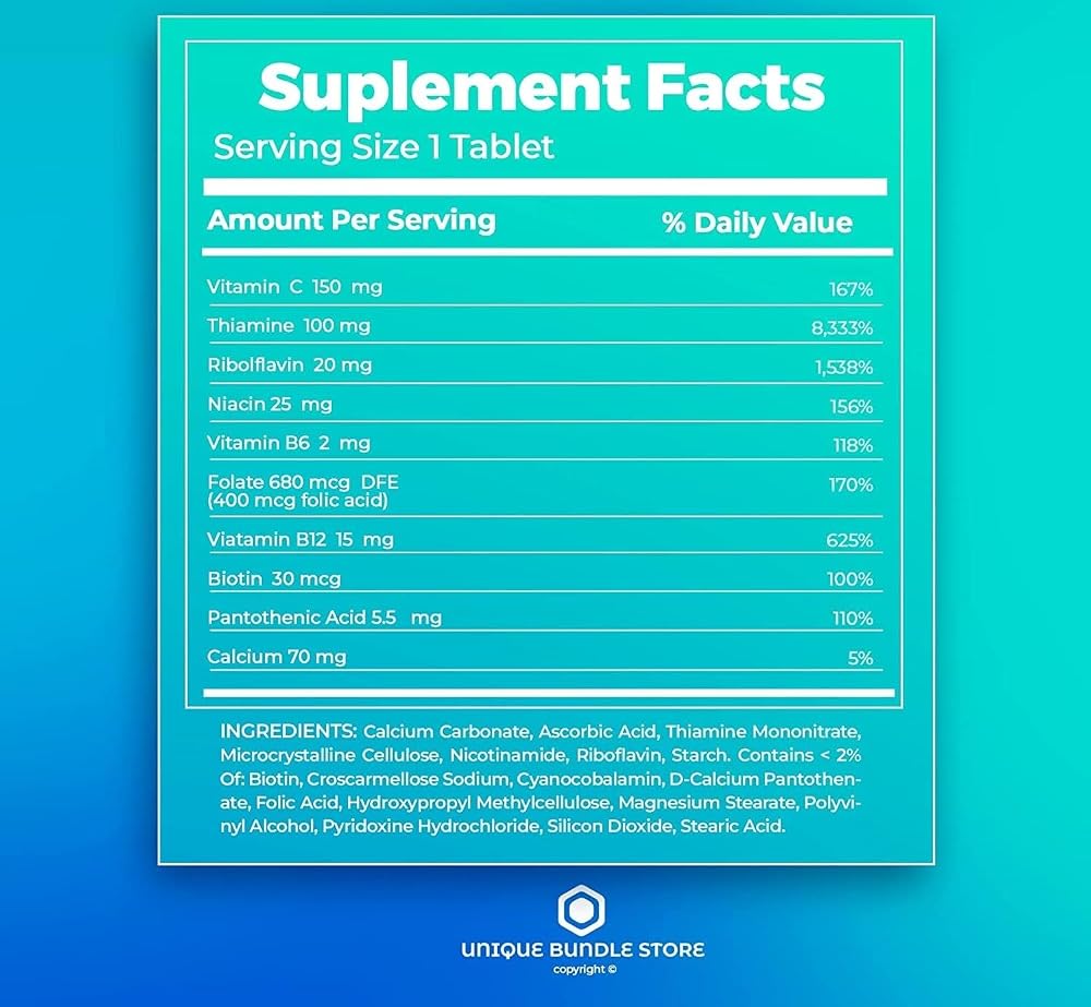 Unique Bundle Super Vitamin B Complex - 250 Tablets - image 4
