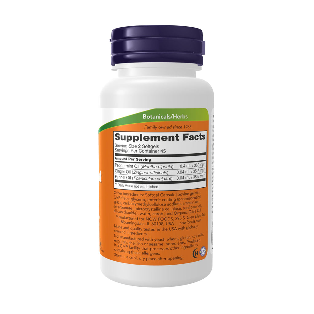 NOW Peppermint Gels with Ginger & Fennel Oils - 90 Softgels - image 2