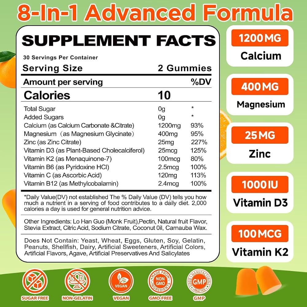 BSSTABBON Calcium Magnesium Zinc Gummies with D3 K2 - 120 Count - image 8