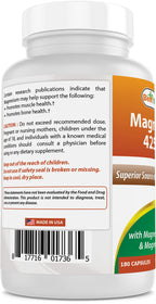 Best Naturals Magnesium 425 mg 180 Veggie Capsules - High Absorption