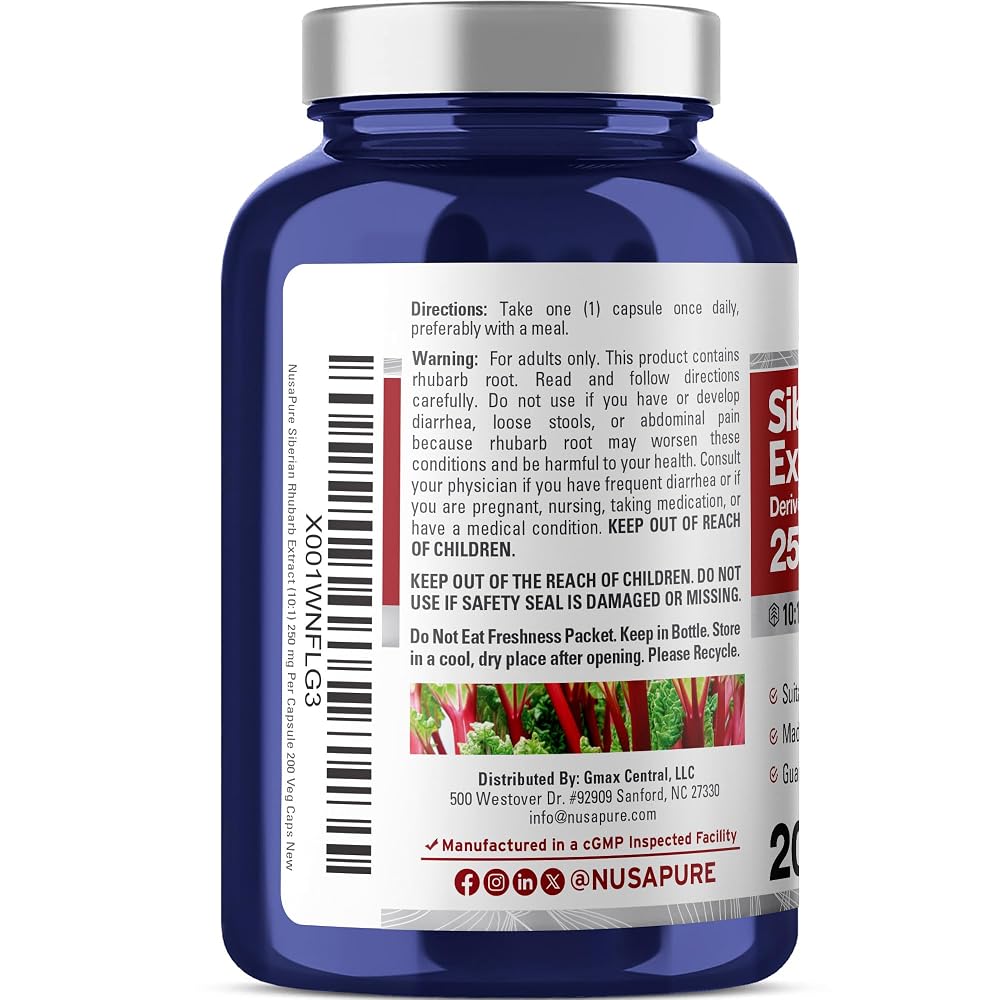 NusaPure Siberian Rhubarb 250mg - 200 Vegetarian Capsules - image 2