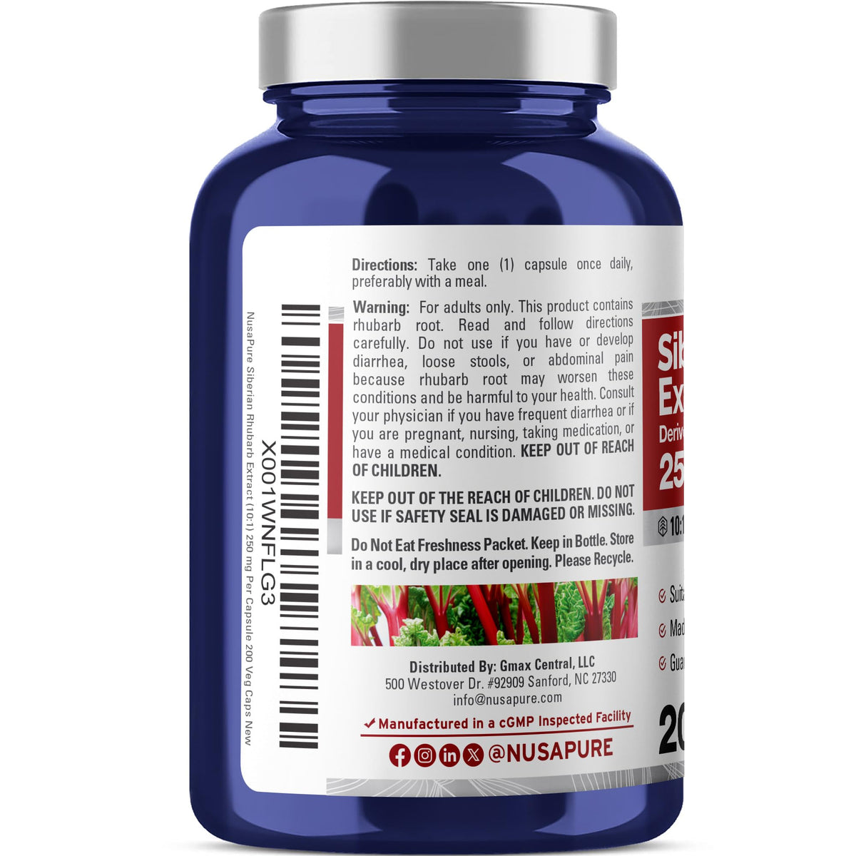 NusaPure Siberian Rhubarb 250mg - 200 Vegetarian Capsules - image 2