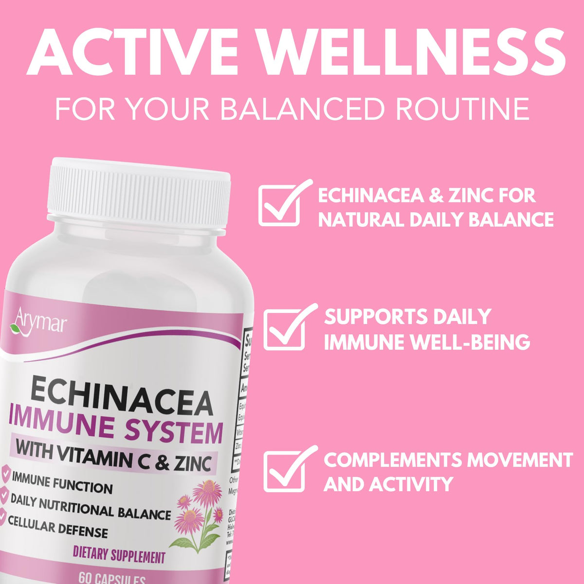 Arymar Echinacea 1000 mg with Vitamin C - 60 Capsules - image 3