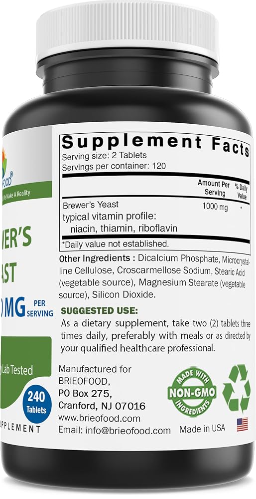 Brieofood Brewers Yeast 1000 mg - 240 Tablets - image 8