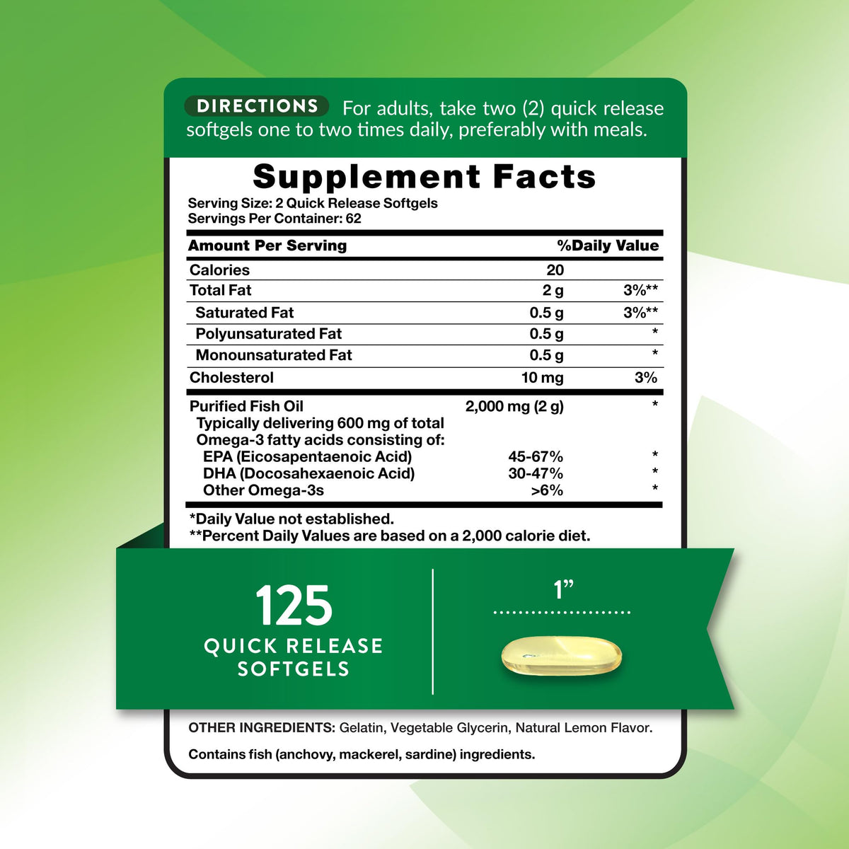 Nature's Truth Omega 3 Fish Oil 2000 mg - 125 Softgels - image 2