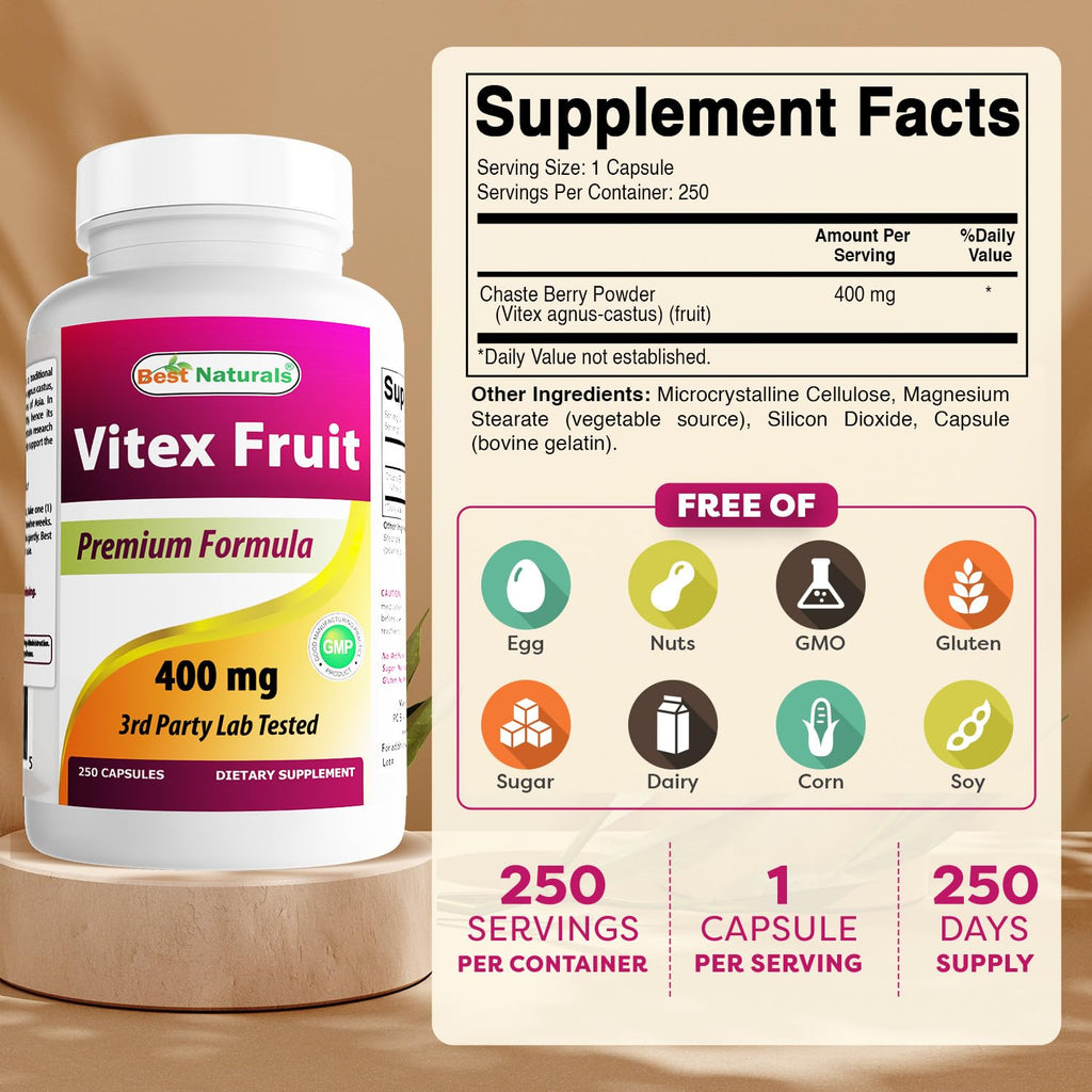 Best Naturals Vitex Chasteberry 400 mg - 250 Capsules - image 2