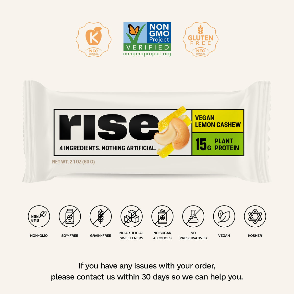 Rise Pea Protein Bar Vegan Lemon Cashew - 12 Count - image 3