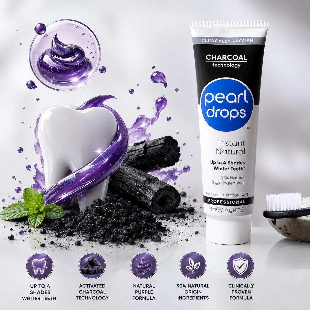 Pearl Drops Instant Natural White Activated Charcoal - 75ml - image 4