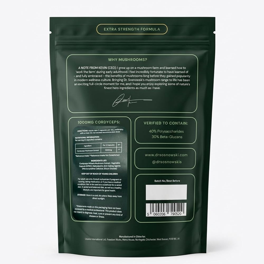 Dr Sosnowski's BioActive Cordyceps Mushroom Capsules 1000mg - 120 Capsules - image 3