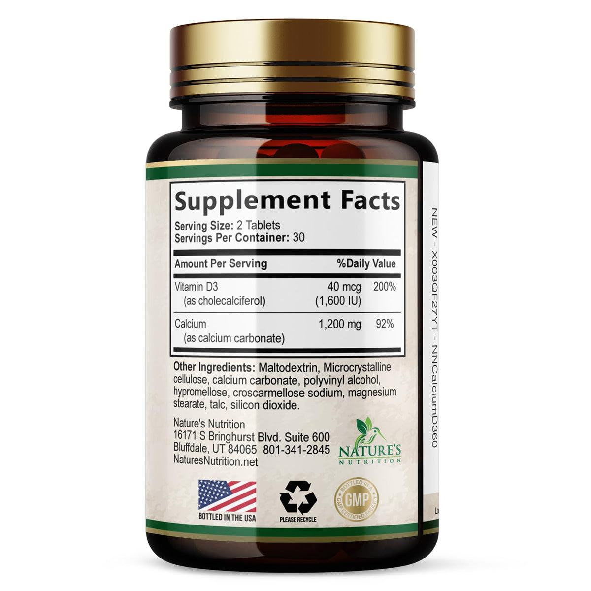 Nature's Nutrition Calcium 1200 mg Per Serving with Vitamin D3 - Bone